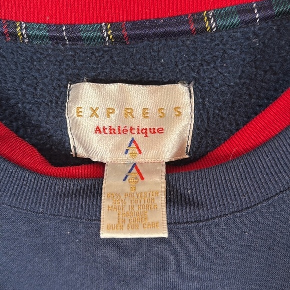 Vintage 90s Express Embroidered Sweatshirt Plaid Patches Size Small - Picture 3 of 6